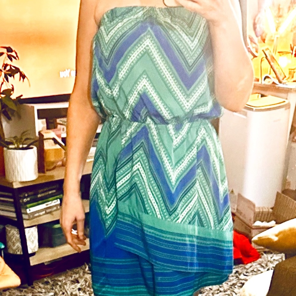 Express Women's Blue Polyester Square Neck Sleeveless Knee Length Dress Size MED